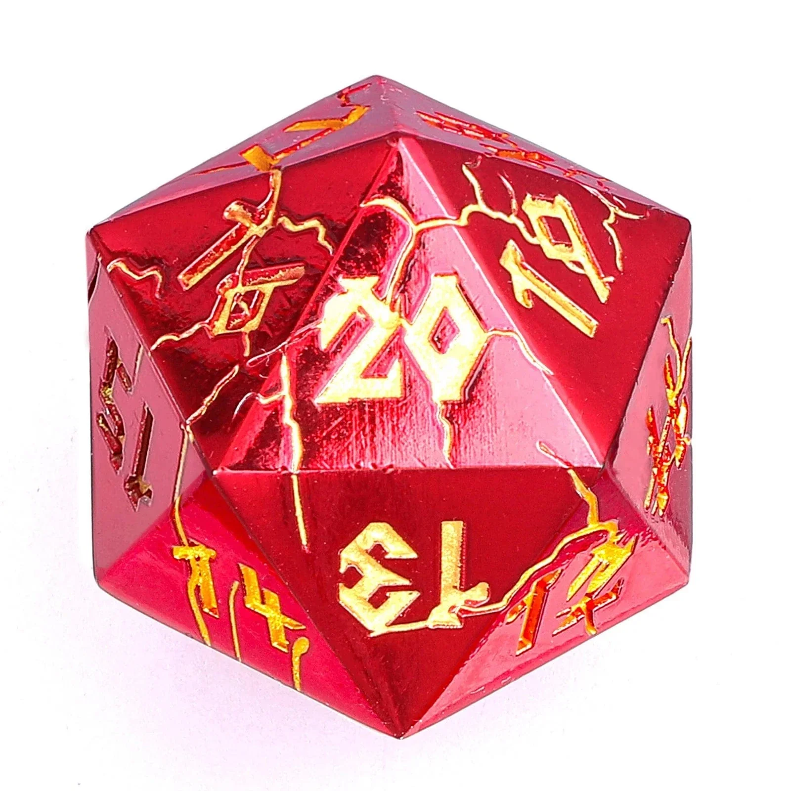 HY00277: Barbarian 35mm Solid Metal Single D20 Spin Down - Shiny Red with Gold