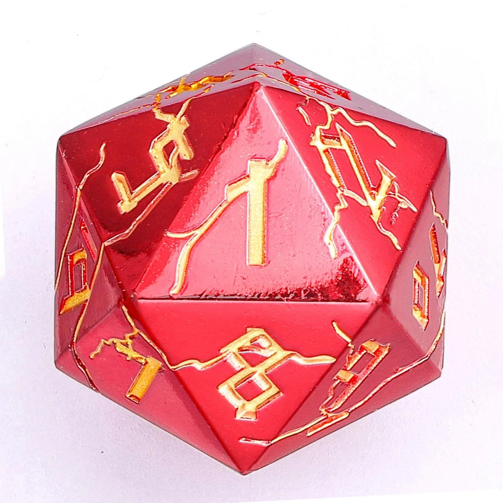 HY00277: Barbarian 35mm Solid Metal Single D20 Spin Down - Shiny Red with Gold - Image 2