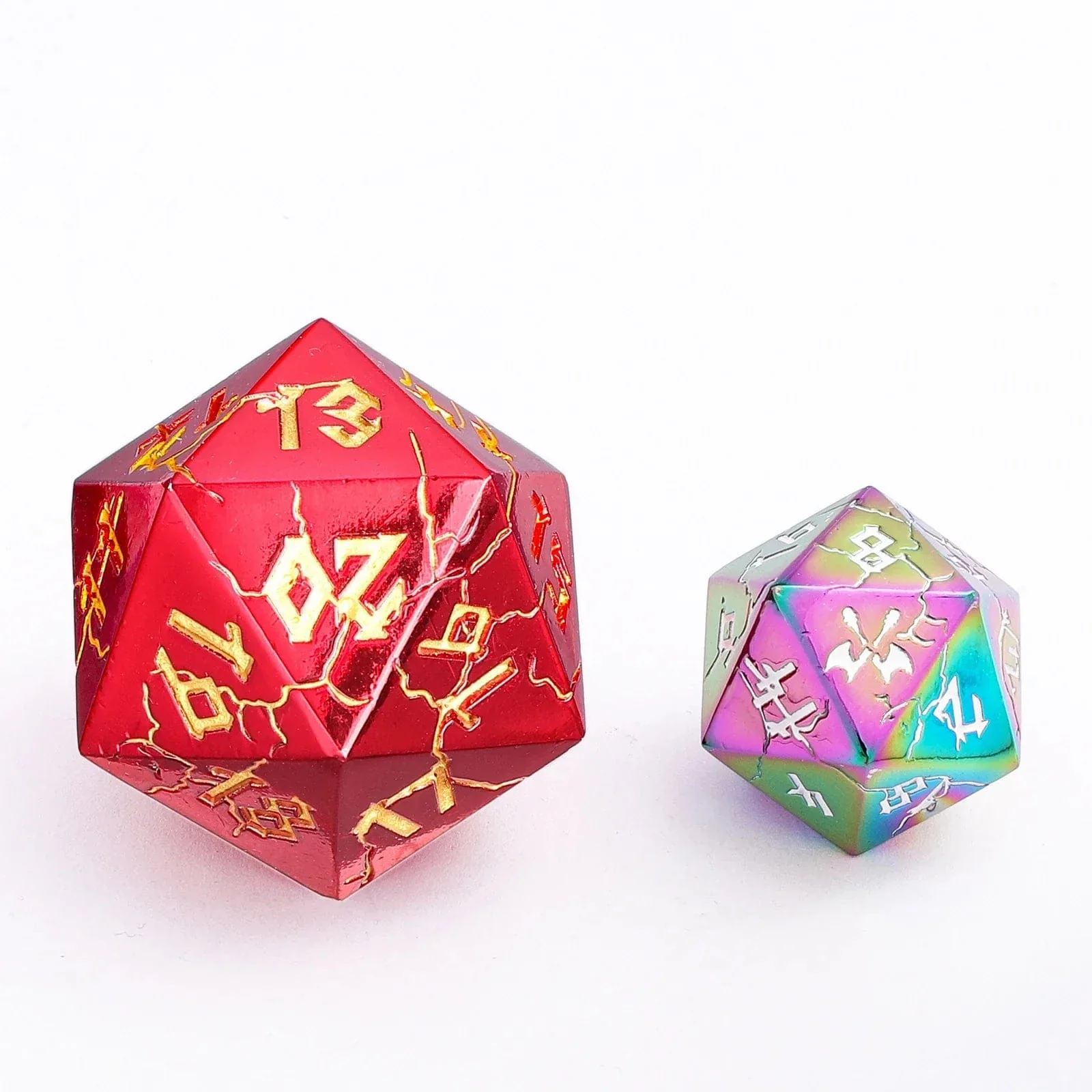 HY00277: Barbarian 35mm Solid Metal Single D20 Spin Down - Shiny Red with Gold - Image 3