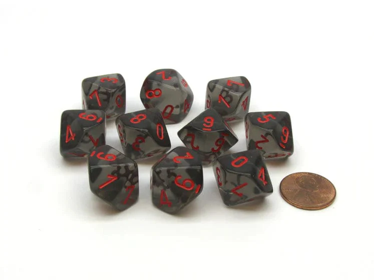CHX23288 - Chessex Set of Ten D10 Translucent Smoke / Red