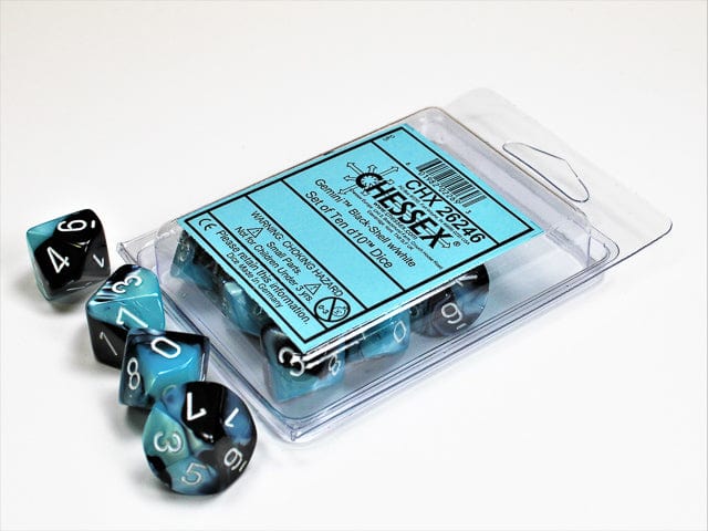 CHX26246: Chessex D10 Gemini Black Shell/White Set of Ten