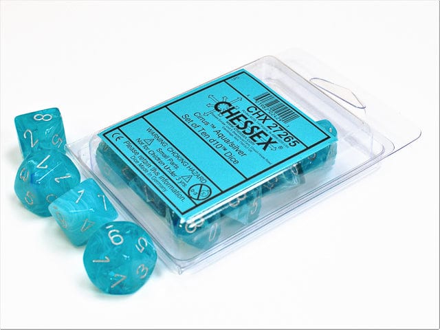 CHX27265: Chessex D10 Cirrus Aqua/Silver Set of Ten