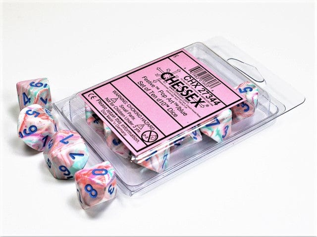 CHX27344: Chessex D10 Festive Pop Art/Blue Set of Ten
