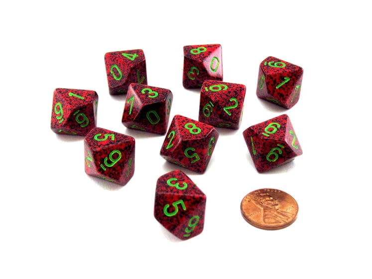 CHX25104: Chessex D10 Speckled Strawberry/Green Set of Ten