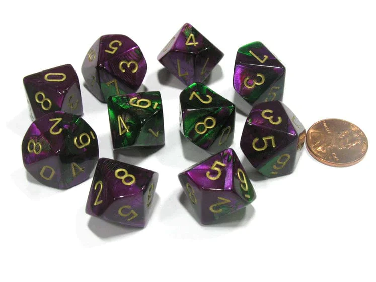 CHX26234 - Chessex D10 Gemini Green Purple / Gold Set of Ten