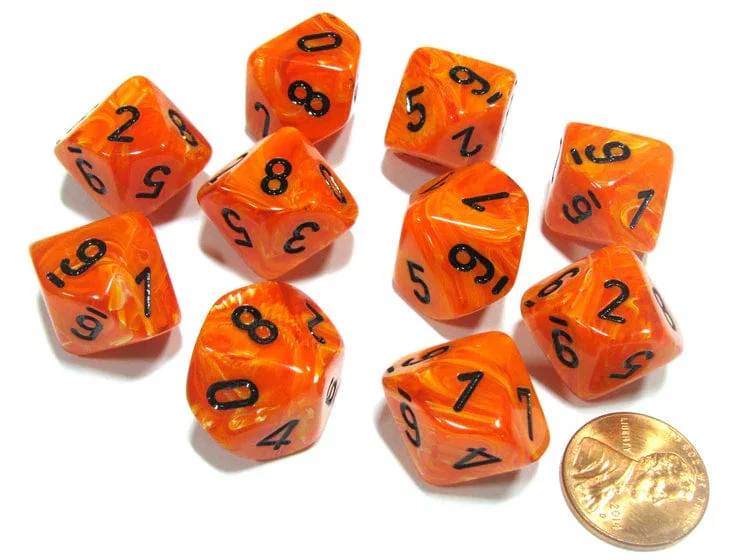 CHX27233 - Chessex  D10 Vortex Orange / Black Set of Ten
