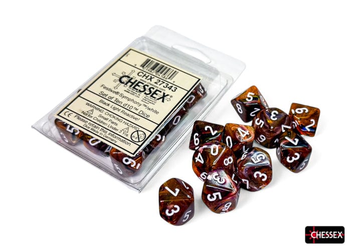 CHX27343: Chessex D10 Festive Symphony/White Set of Ten