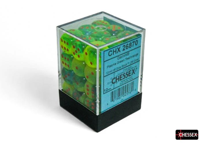CHX26870: Chessex D6 Plasma Green-Teal/Orange Luminary Gemini Dice Block