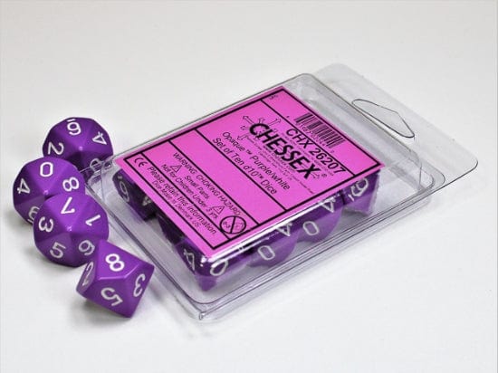 CHX26207: Chessex D10 Opaque Purple/White Set of Ten - Image 2