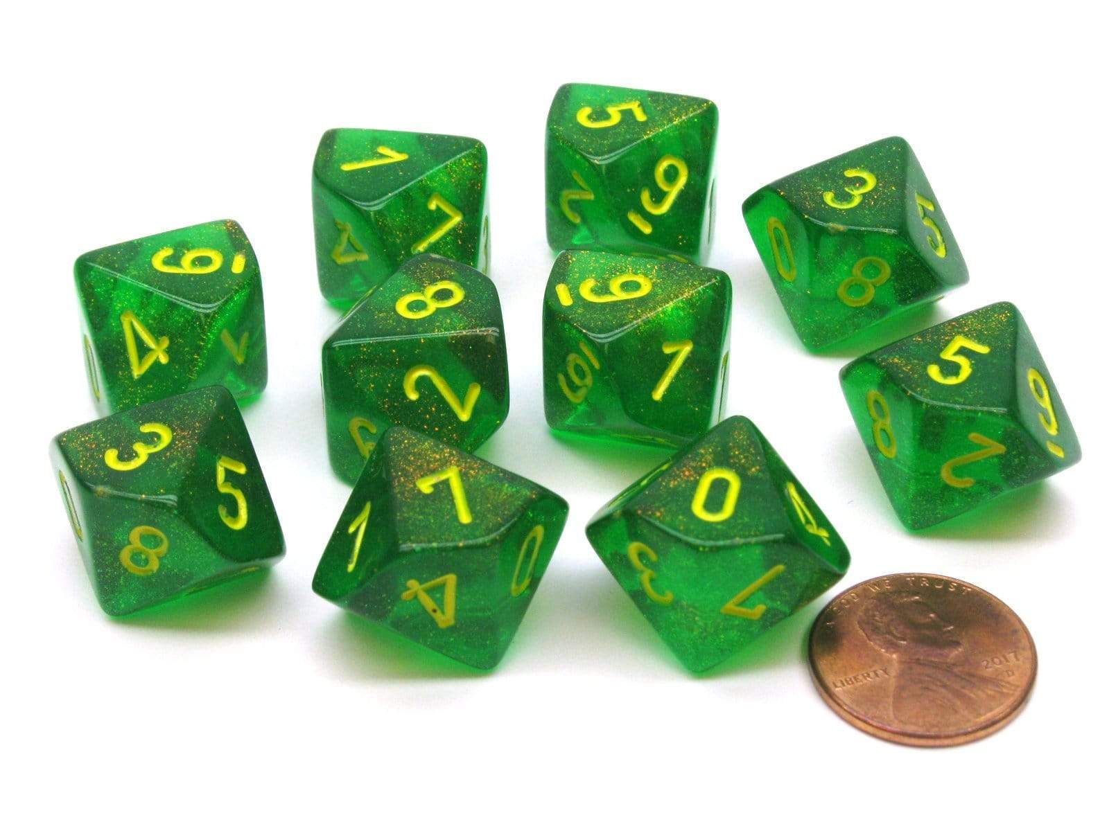 CHX27365 - Chessex Set of Ten d10 Borealis Maple Green/Yellow