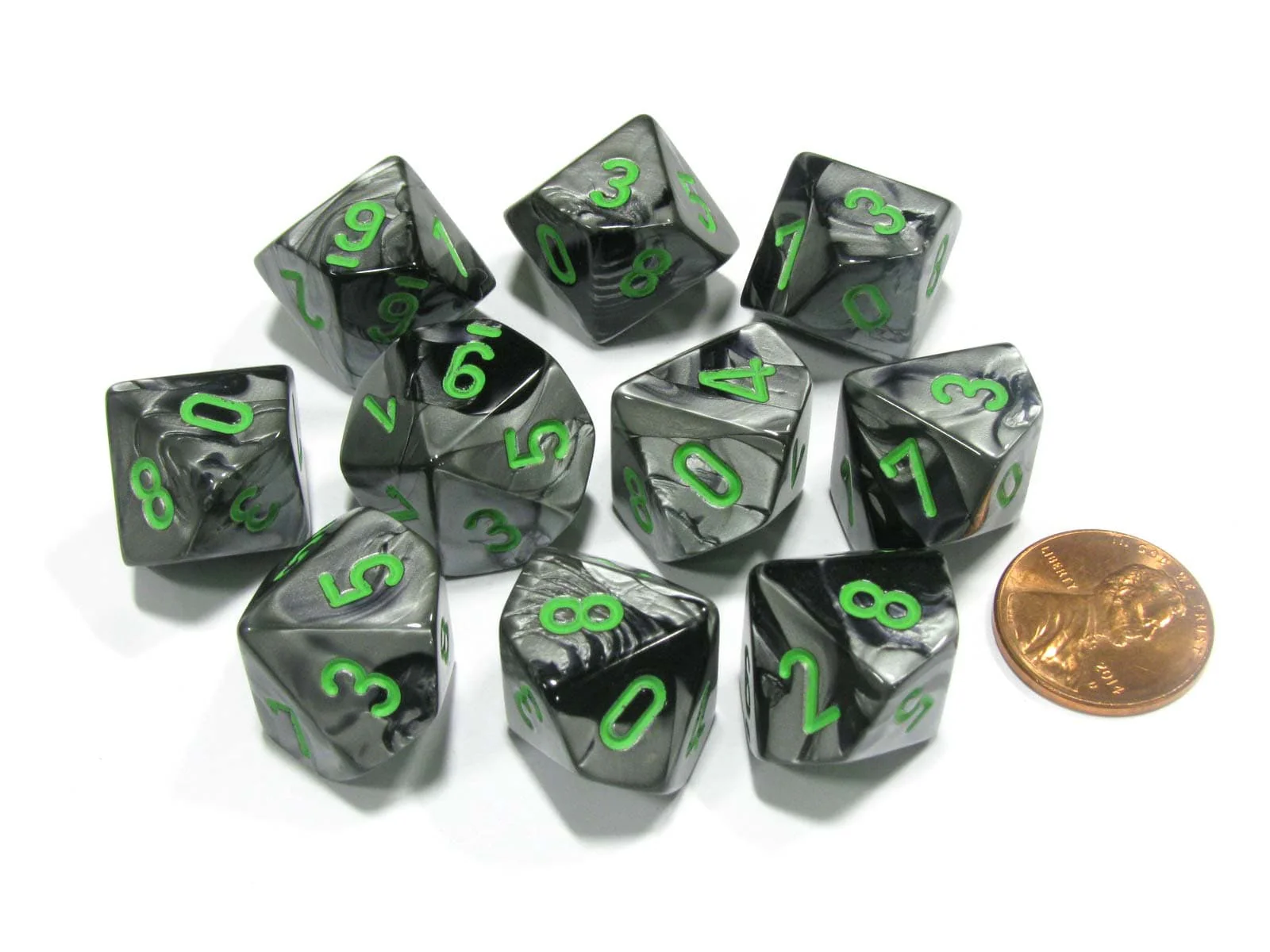 CHX26245 - Chessex Set of Ten d10 Gemini Black-Grey / Green