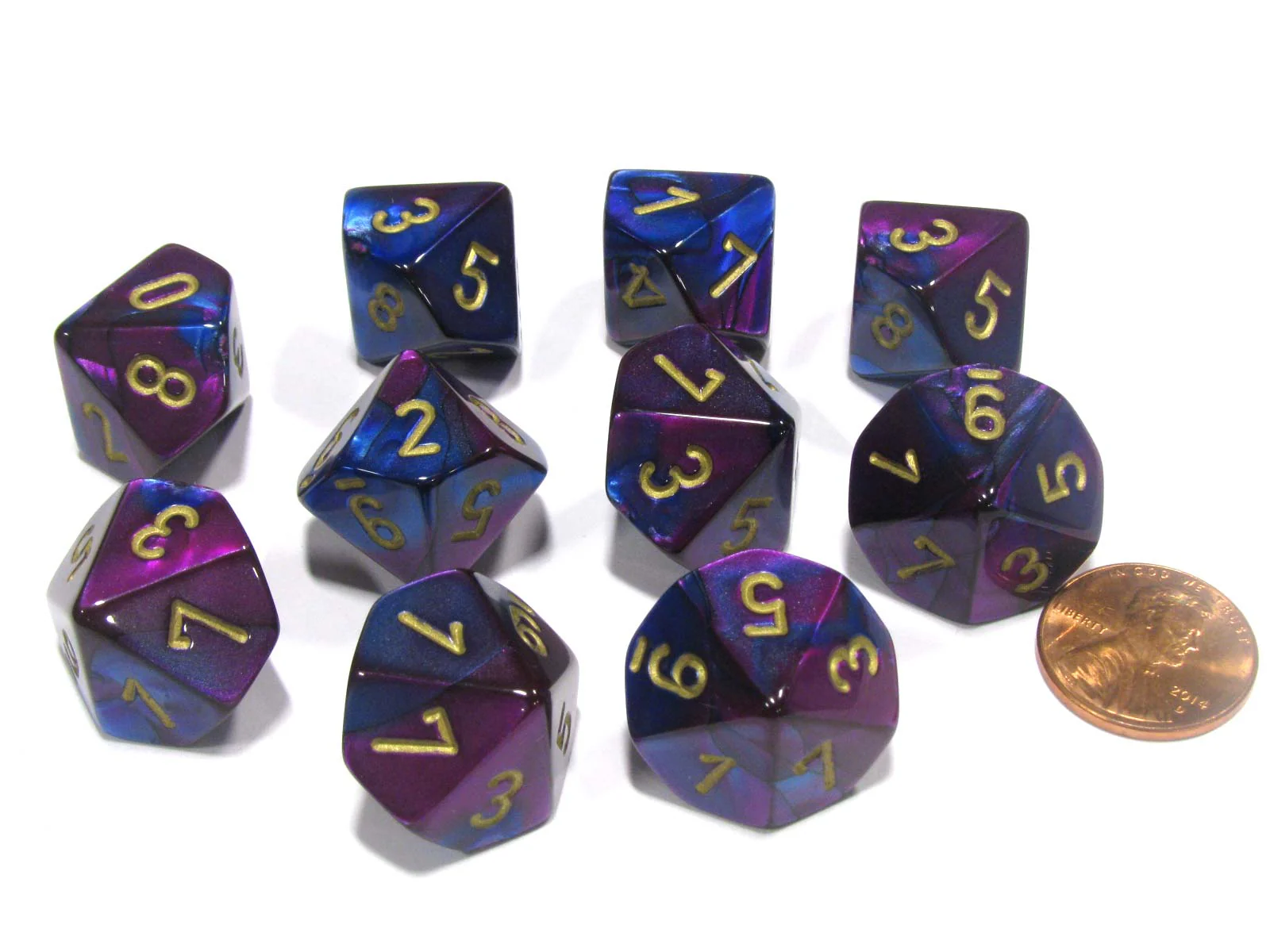 CHX26228 - Chessex Set of Ten d10 Gemini Blue-Purple / Gold