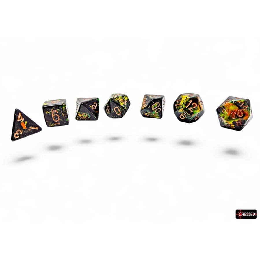 CHX24405 - Chessex Polyhedral Deep Forest With Bronze Brushed Dice Set of 7 - Image 2
