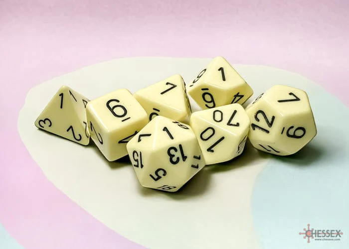 CHX25462: Chessex Opaque Pastel Yellow/Black Polyhedral 7-Dice Set
