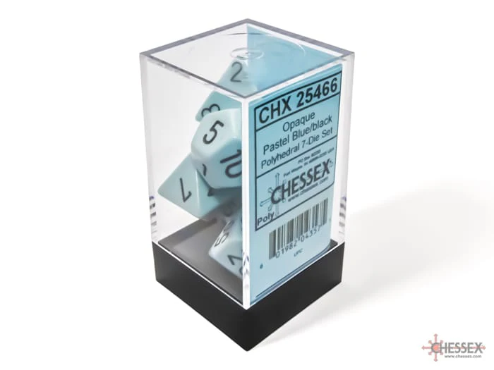 CHX25466: Chessex Opaque Pastel Blue/Black Polyhedral 7-Dice Set - Image 2