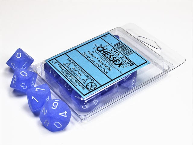 CHX27206: Chessex D10 Frosted Blue/White Set of Ten