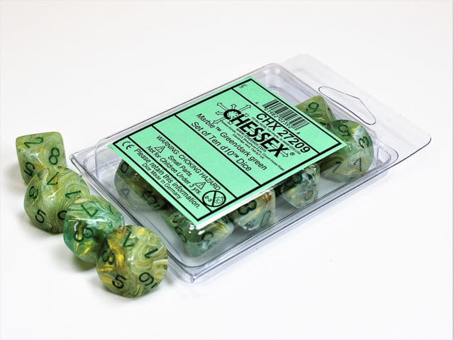 CHX27209: Chessex D10 Marble Green/Dark Green Set of Ten