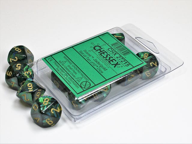 CHX27215: Chessex D10 Scarab Jade/Gold Set of Ten