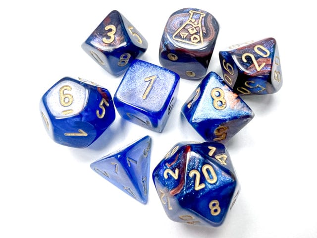 Chessex Dice: Lustrous Azurite/Gold Polyhedral 7-Dice Set (with bonus die) - 30055