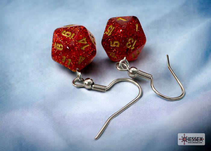 CHX54208: Chessex Hook Earrings Glitter Ruby Mini-Poly d20 Pair