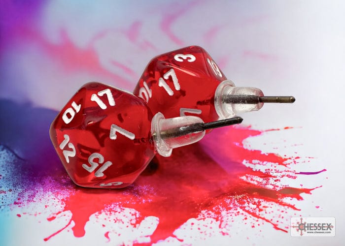 CHX54501: Chessex Stud Earrings Translucent Red Mini-Poly d20 Pair