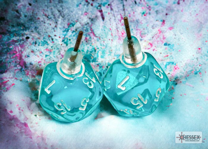 CHX54501: Chessex Stud Earrings Translucent Teal Mini-Poly d20 Pair