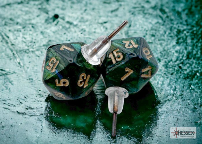 CHX54504: Chessex Stud Earrings Scarab Jade Mini-Poly d20 Pair