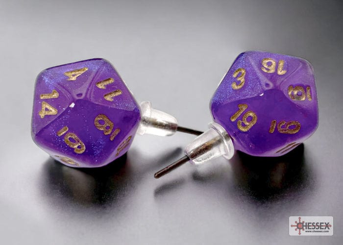 CHX54512: Chessex Stud Earrings Borealis Royal Purple Mini-Poly d20 Pair