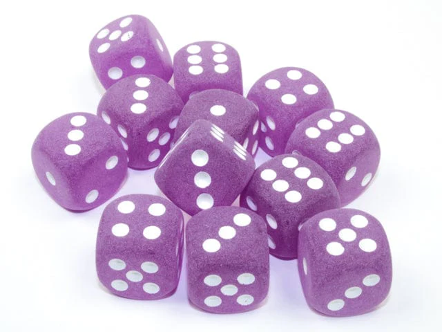 Chessex Dice: Frosted 16mm d6 Purple/white Dice Block (12 dice) - LE433