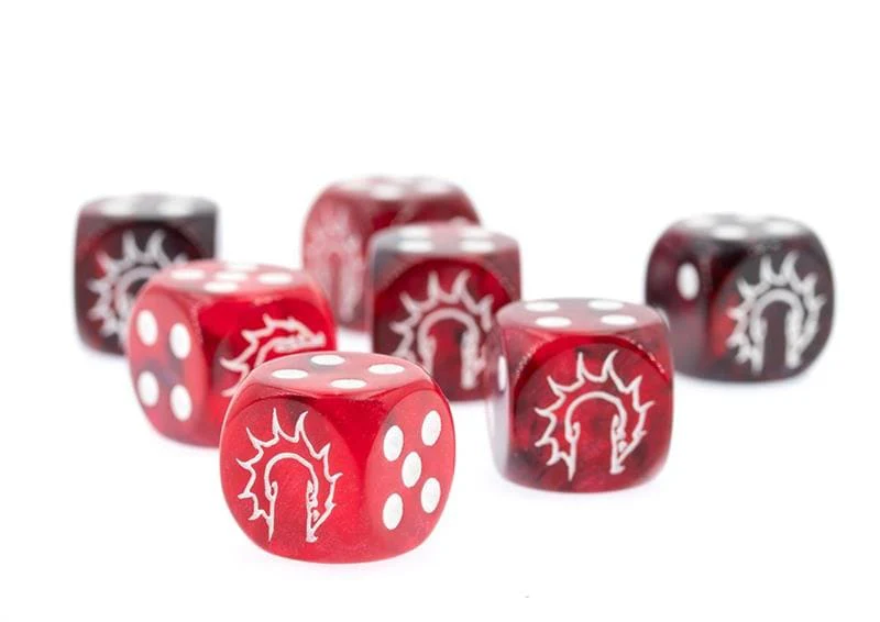 Conquest: First Blood Logo on Dark Red/Black Marbled Dice (Pre-Order)