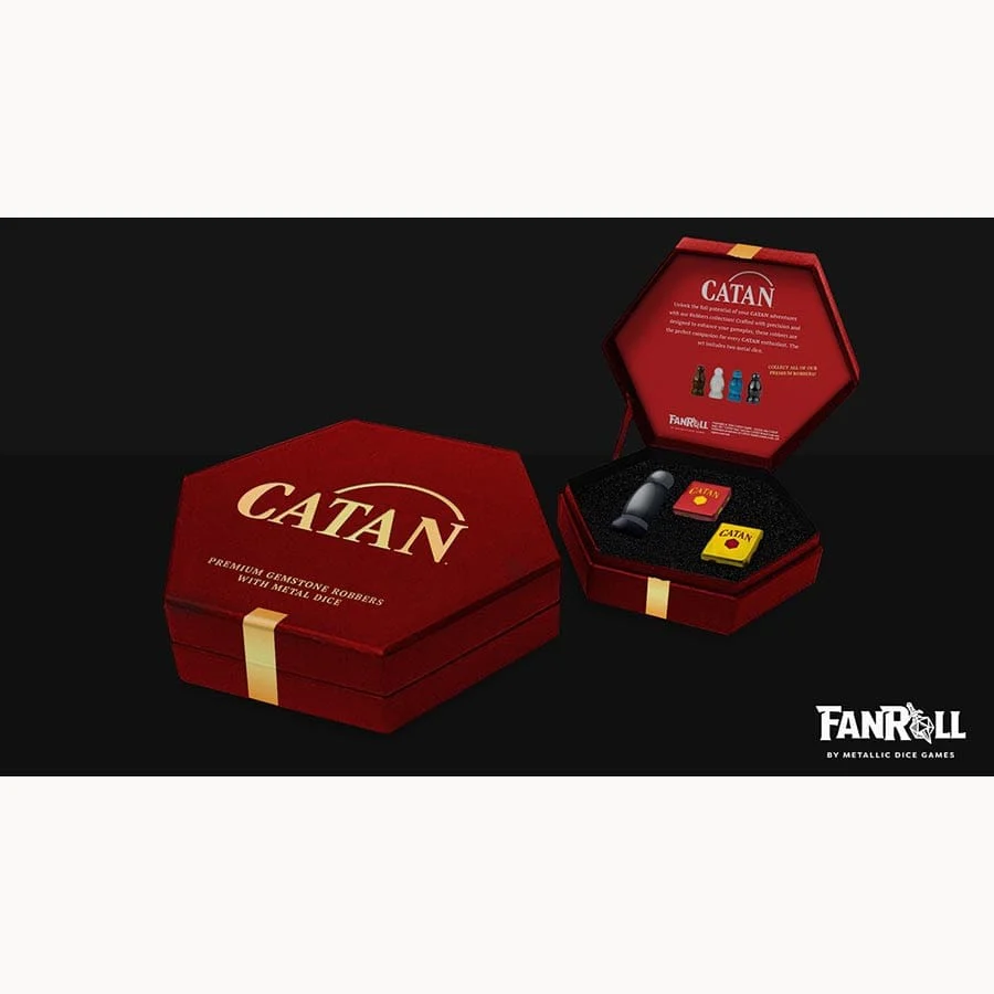 Fanroll: Catan Premium Robber and Metal Dice Set: Cat's Eye Hematite