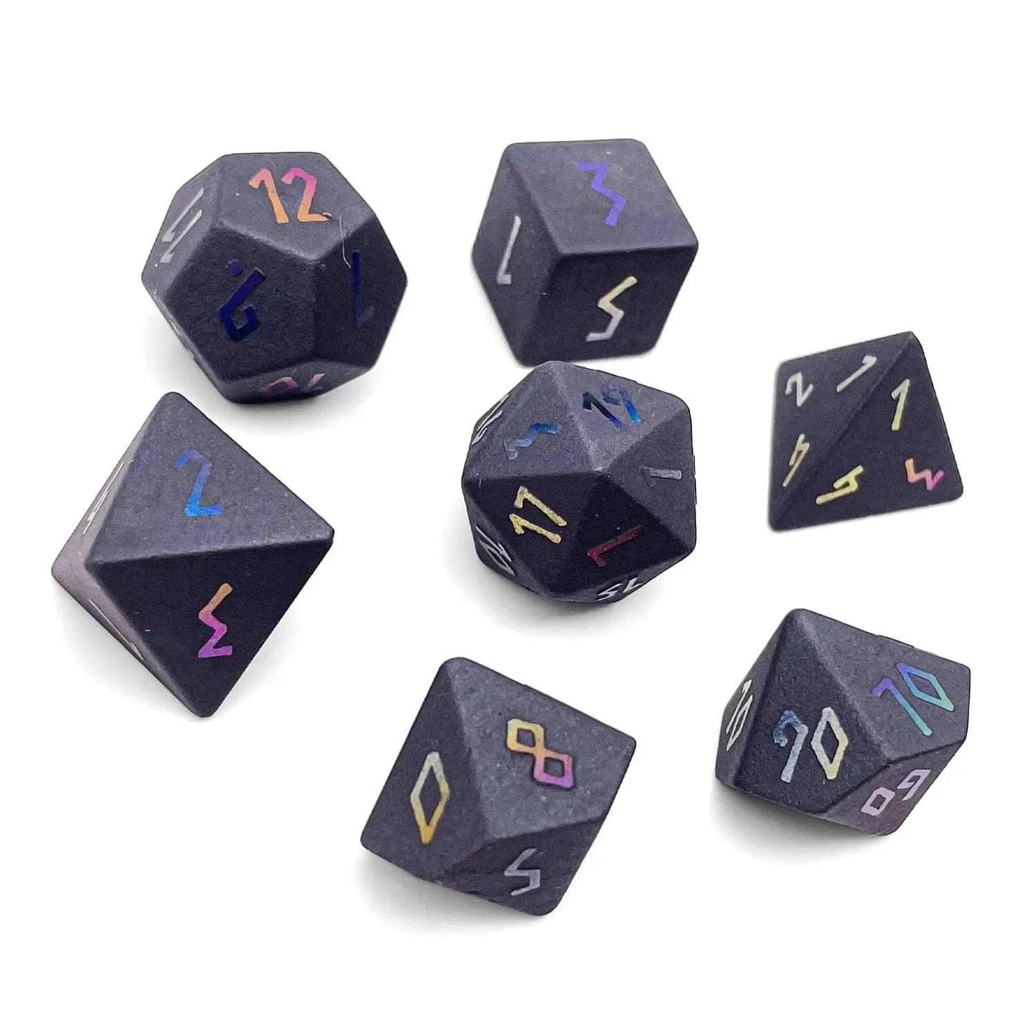 Norse Foundry: Gemstone Dice - Raised Holographic Hematite (7pc Set)