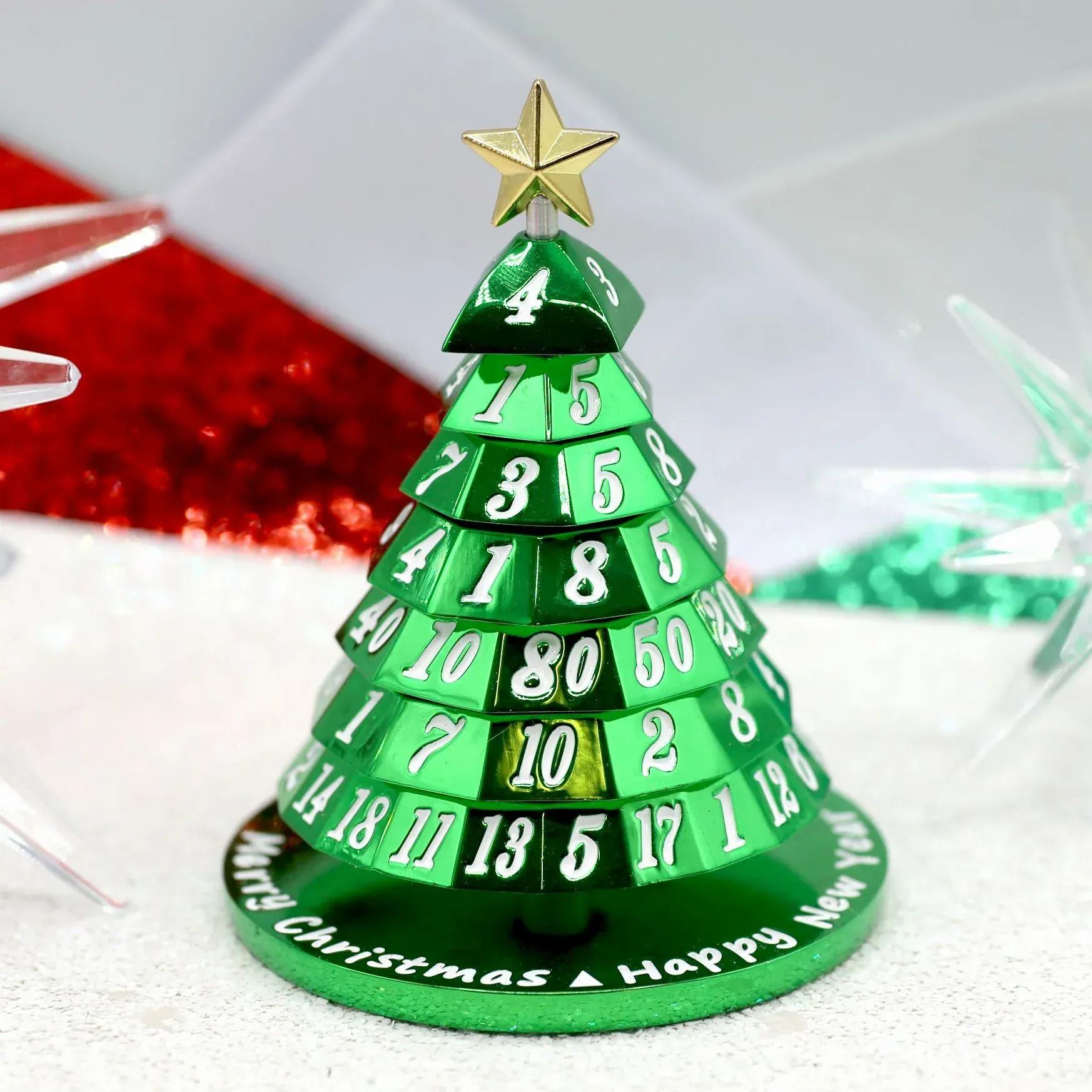 HY00142: Metal Christmas Tree Dice Set - Green