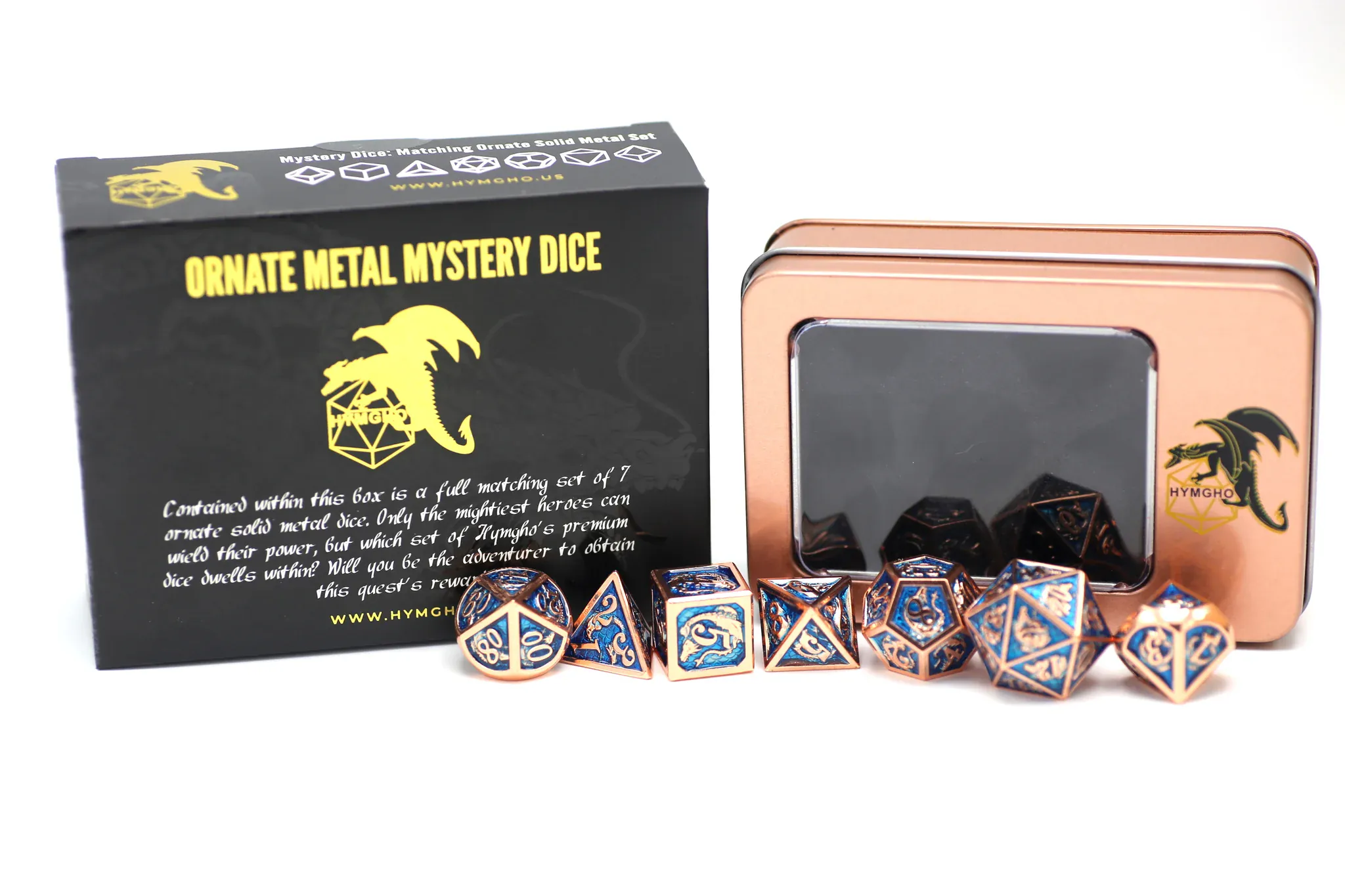 HY00155: Mystery Set of 7 Matching Ornate Solid Metal RPG Dice