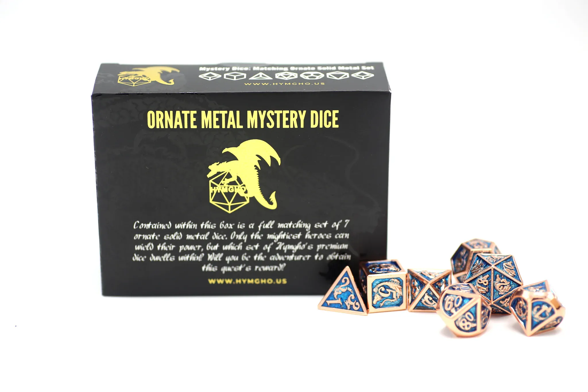 HY00155: Mystery Set of 7 Matching Ornate Solid Metal RPG Dice - Image 2