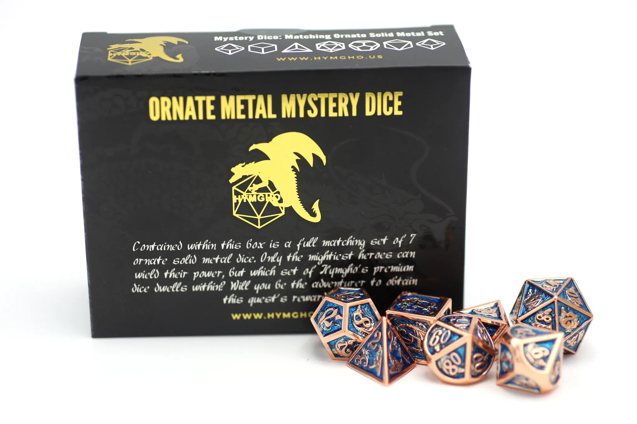 HY00155: Mystery Set of 7 Matching Ornate Solid Metal RPG Dice - Image 3