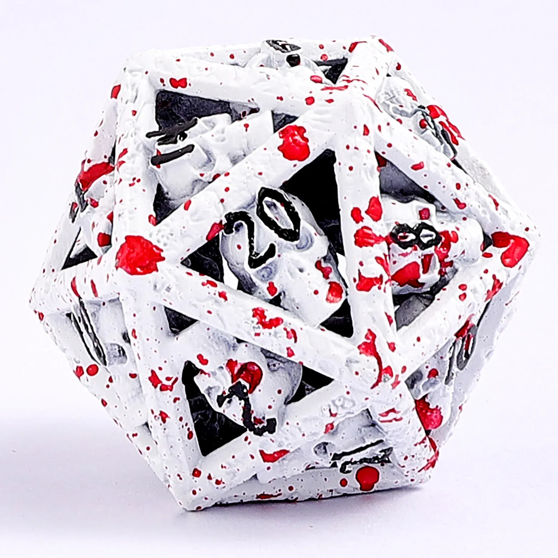 HY00556: Skulls Grin Hollow Metal Dice Set - White W/Blood Splatter