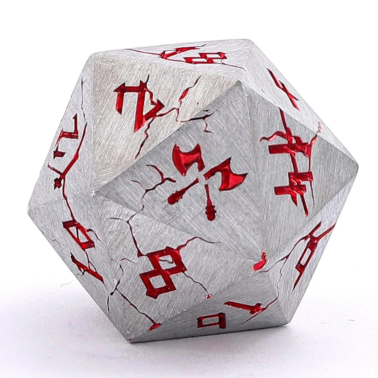 HY00356: Barbarian Solid Metal Polyhedral Dice Set - Matte Silver Red - Image 3