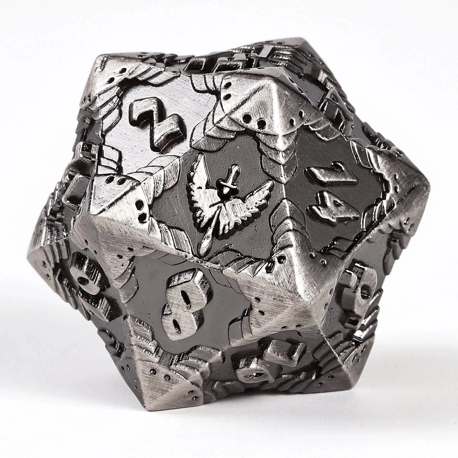 HY00460: Solid Metal Paladin Class RPG Dice Set - Ancient Silver w/ Blood Spatter - Image 2