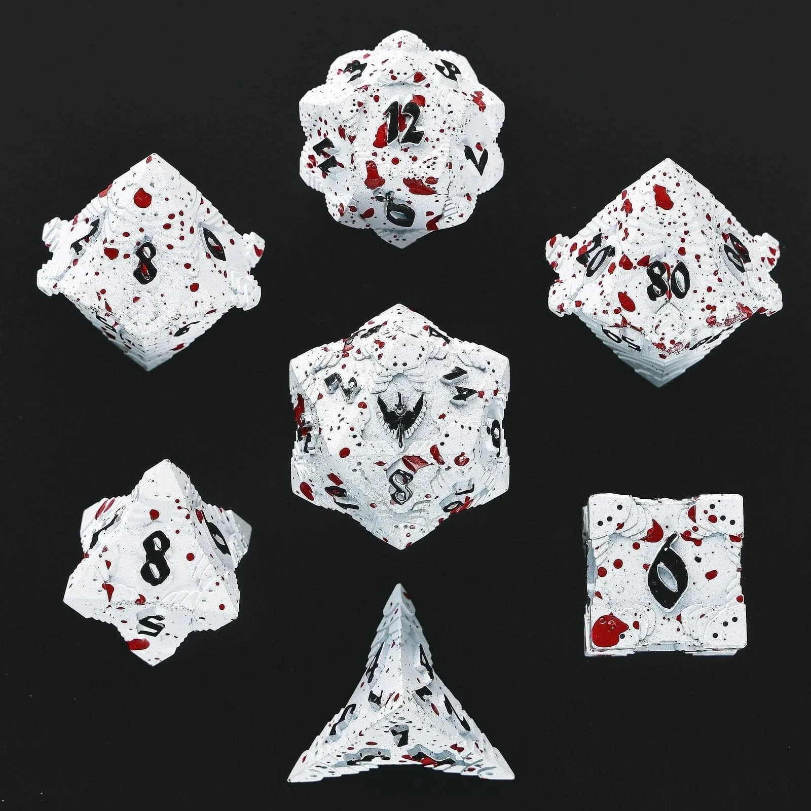 HY00463: Solid Metal Paladin Dice Set - Matt White/Blood Splatter
