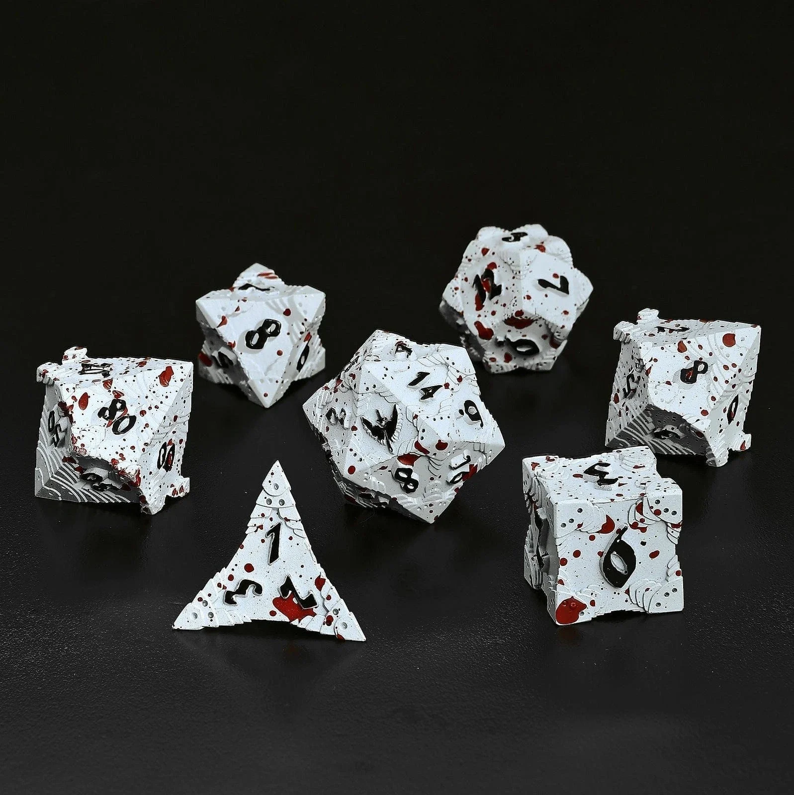 HY00463: Solid Metal Paladin Dice Set - Matt White/Blood Splatter - Image 3