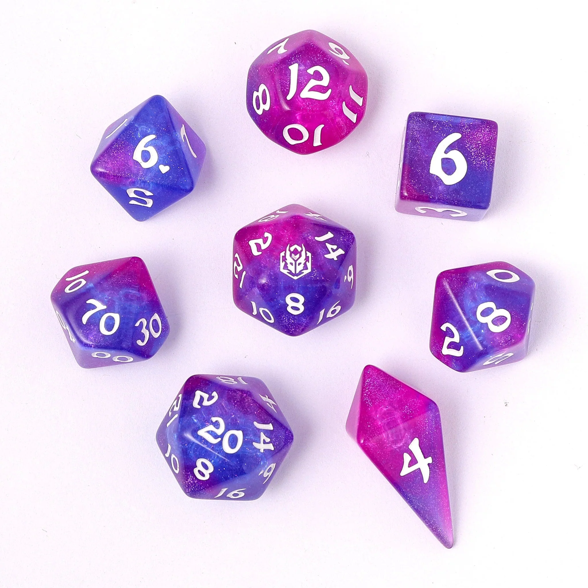 HY02008: Wyrmforged Rollers - Rounded Edge 8 Piece Polyhedral Dice set - Fairy Farts