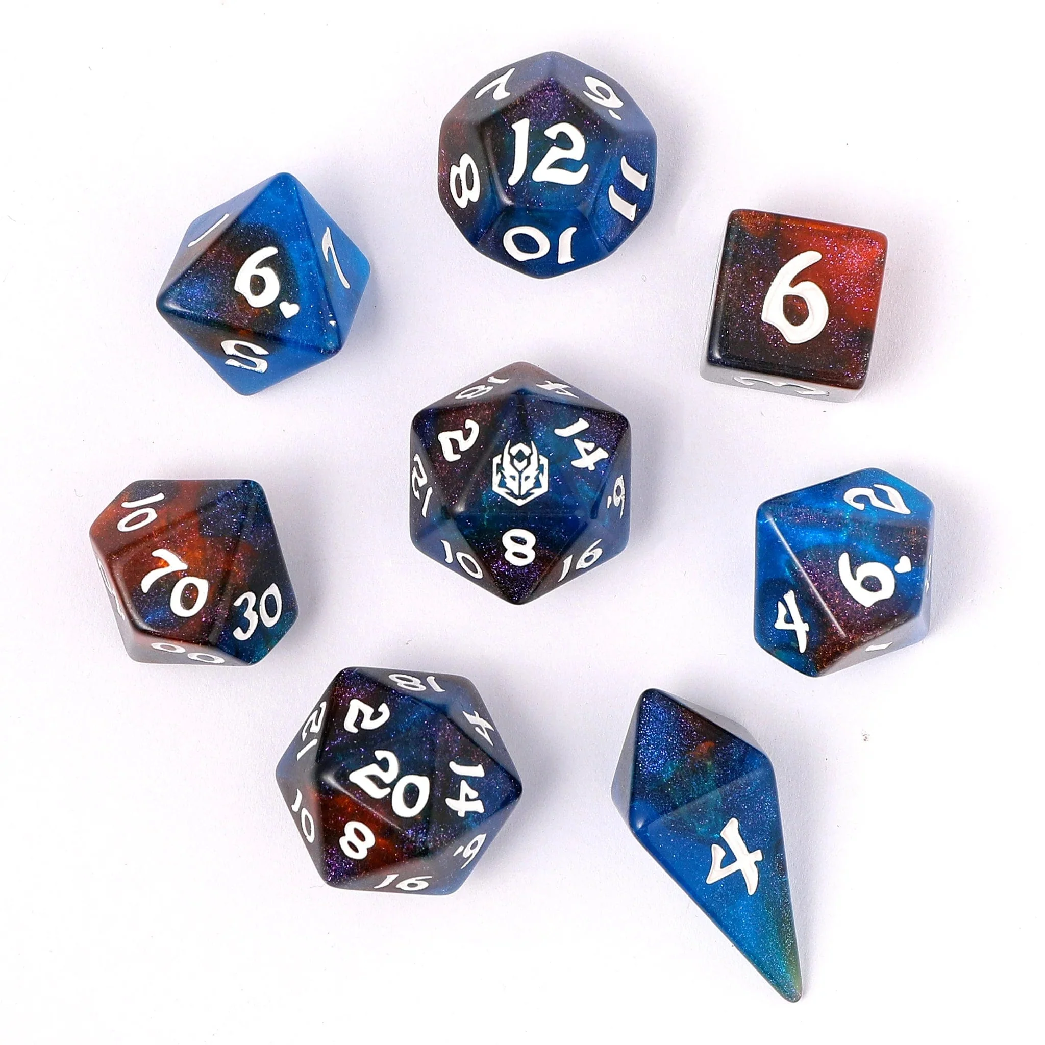 HY02009: Wyrmforged Rollers - Rounded Edge 8 Piece Polyhedral Dice set - Mystic Nebula