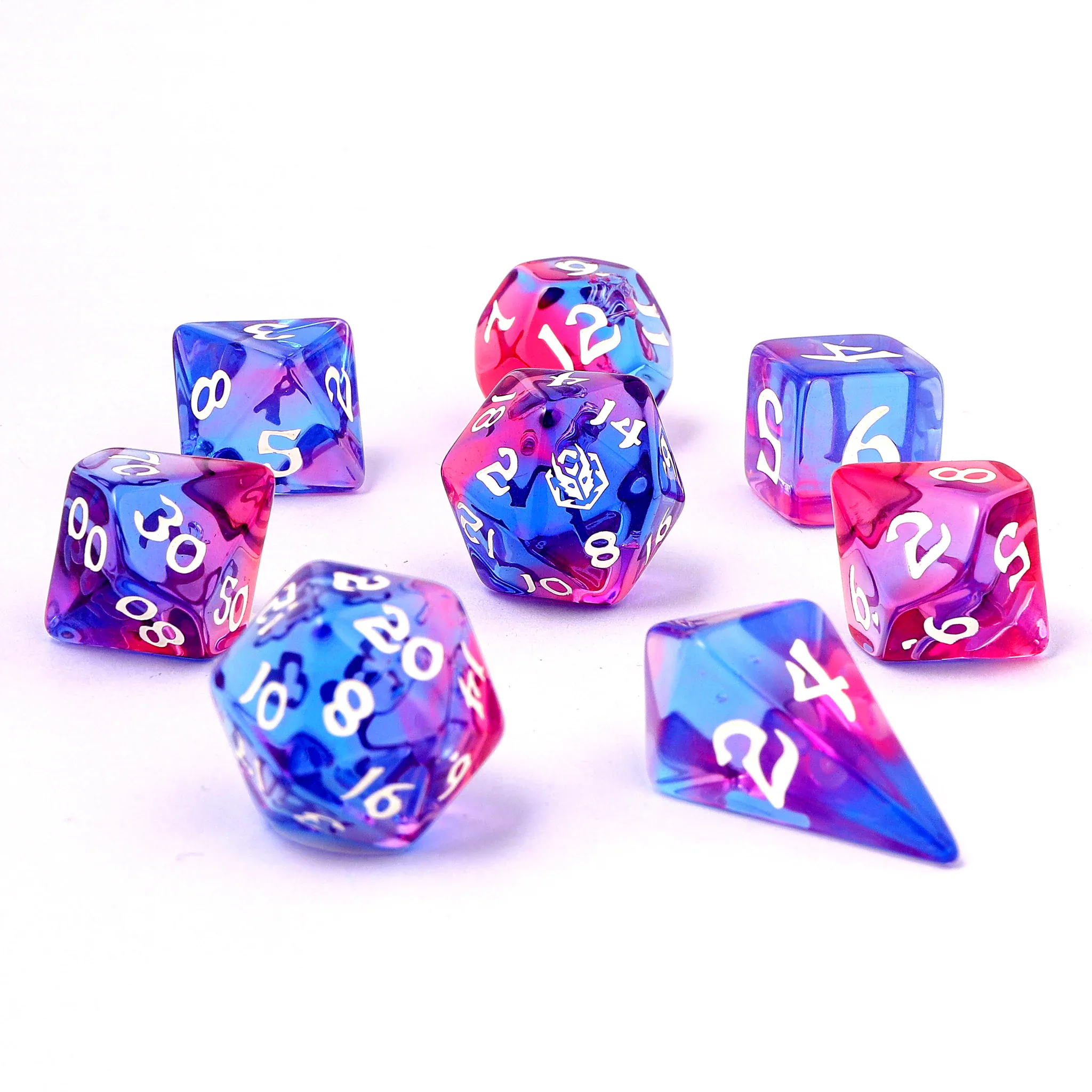 HY02011: Wyrmforged Rollers - Rounded Edge 8 Piece Polyhedral Dice set - Unicorn Tears - Image 3