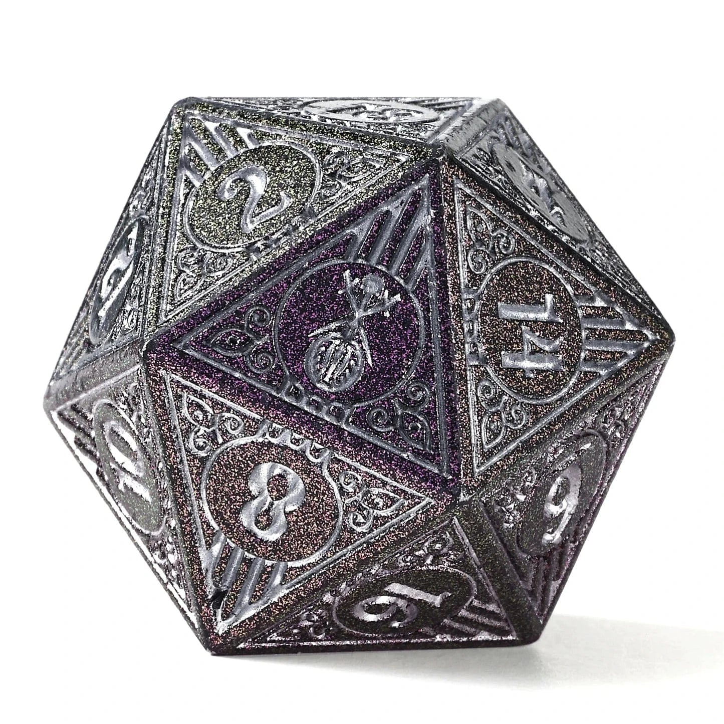 HY00513: Metal Bard RPG Dice Set Glitter Purple w/Silver - Image 2
