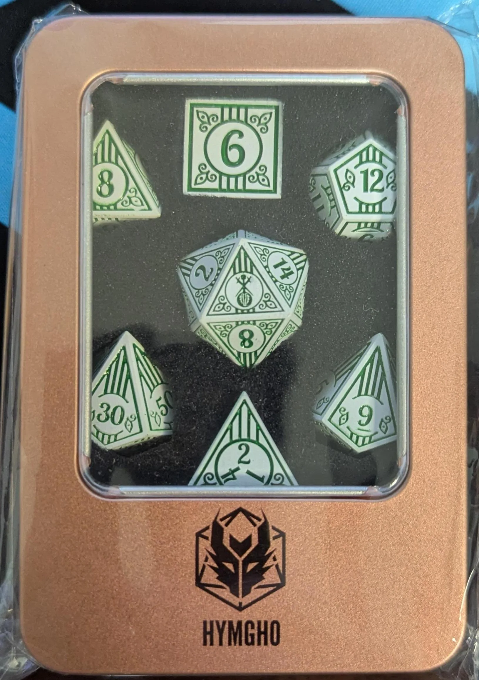 HY00508: Metal Bard RPG Dice Set White w/Green