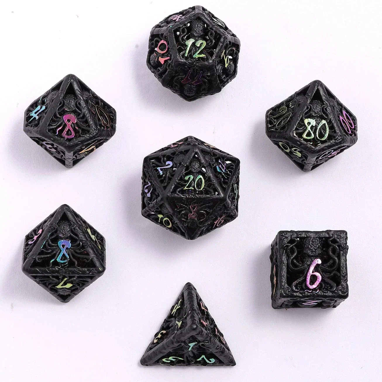 HY00517: Lllithids Mind Cage Dice Set - Black W/Chromatic - Image 2