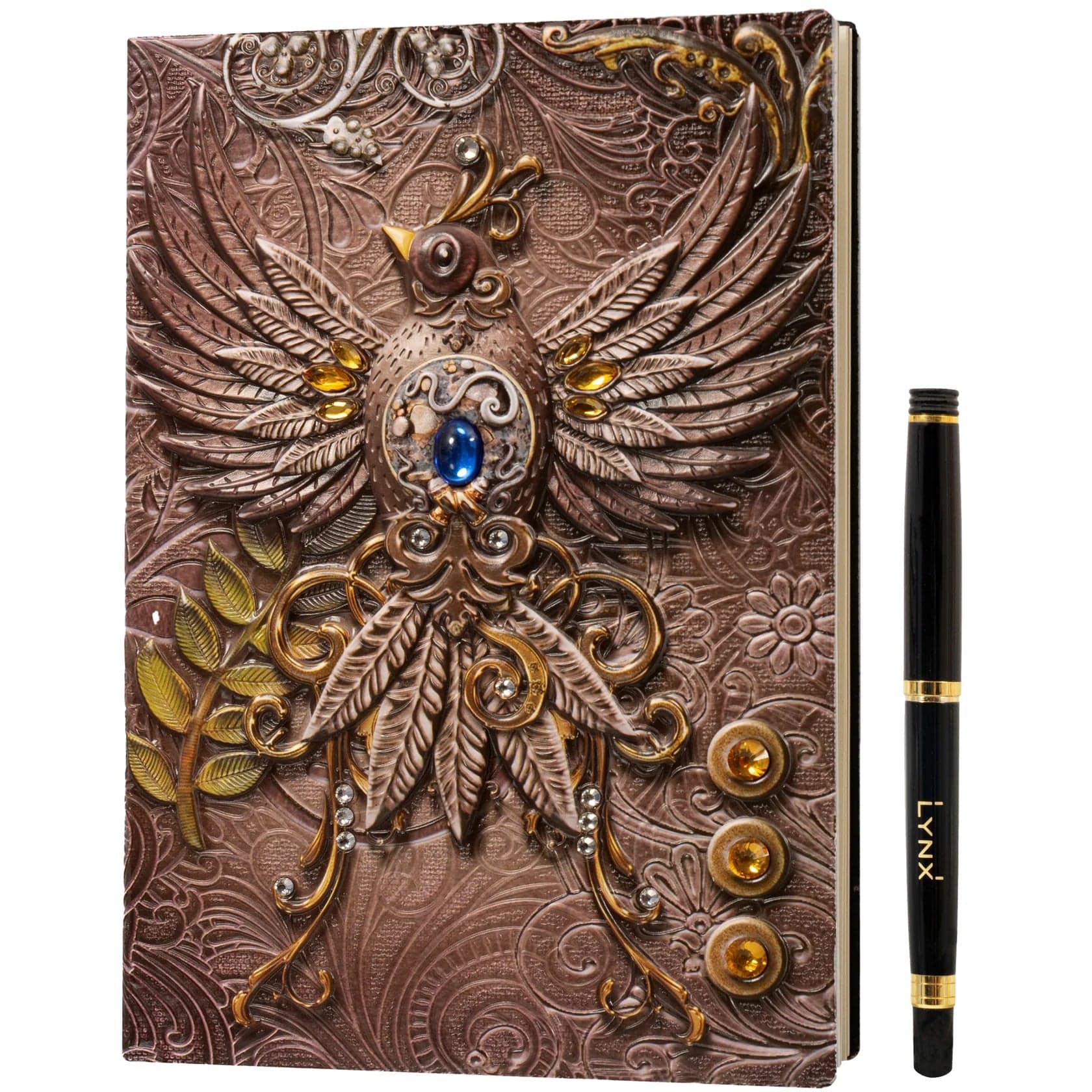 Lynx Accessories: 3D Faux-Leather Notebook / Journal - Pink Phoenix