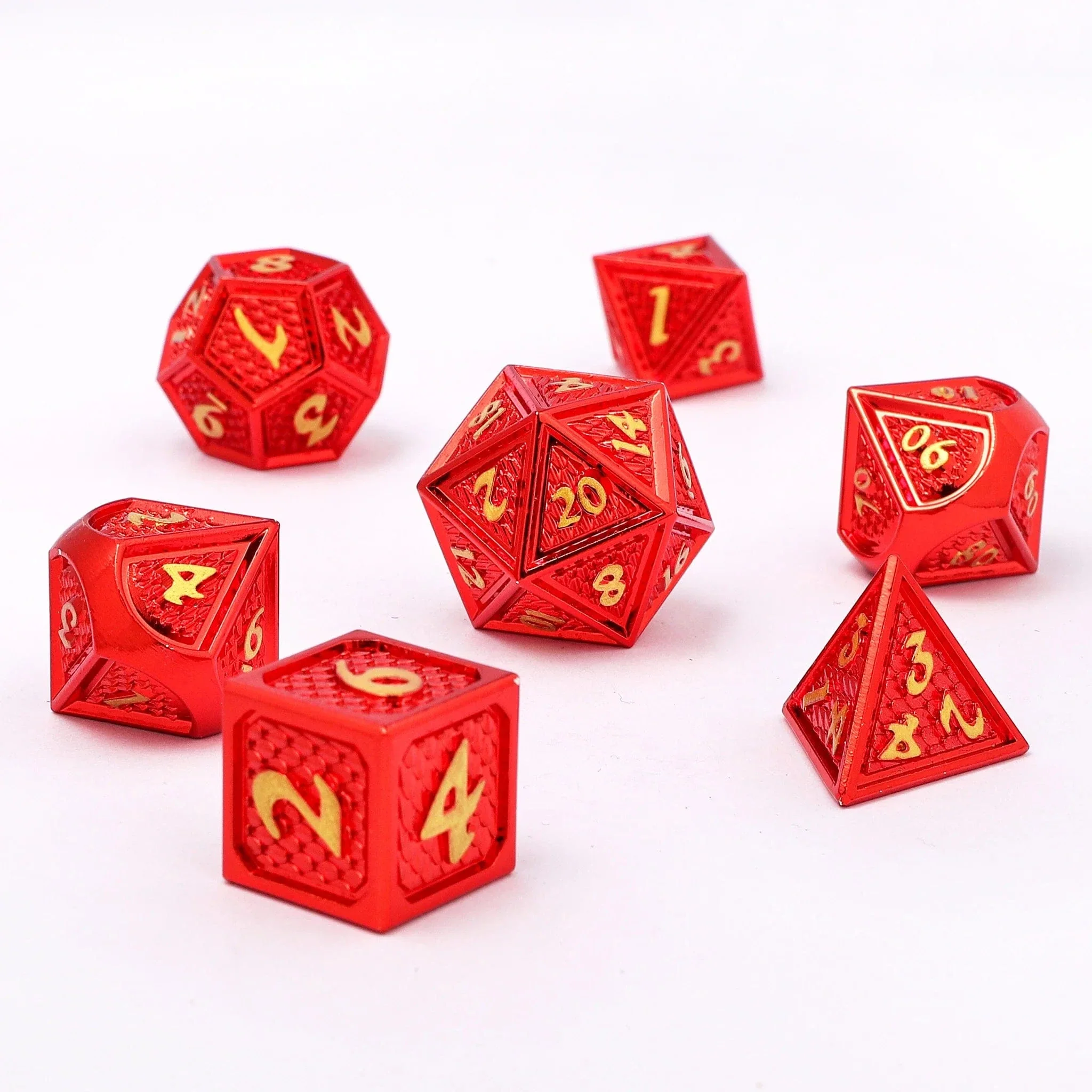 HY00378 Solid Metal Behemoth Dice Set - Red Chrome with Gold - Image 2