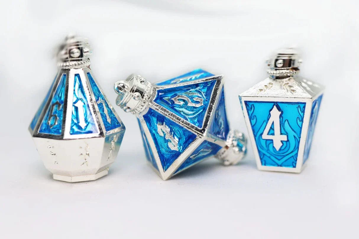 Moonlit Lantern: Silvered Frostfire - Metal RPG Dice Set - Image 6